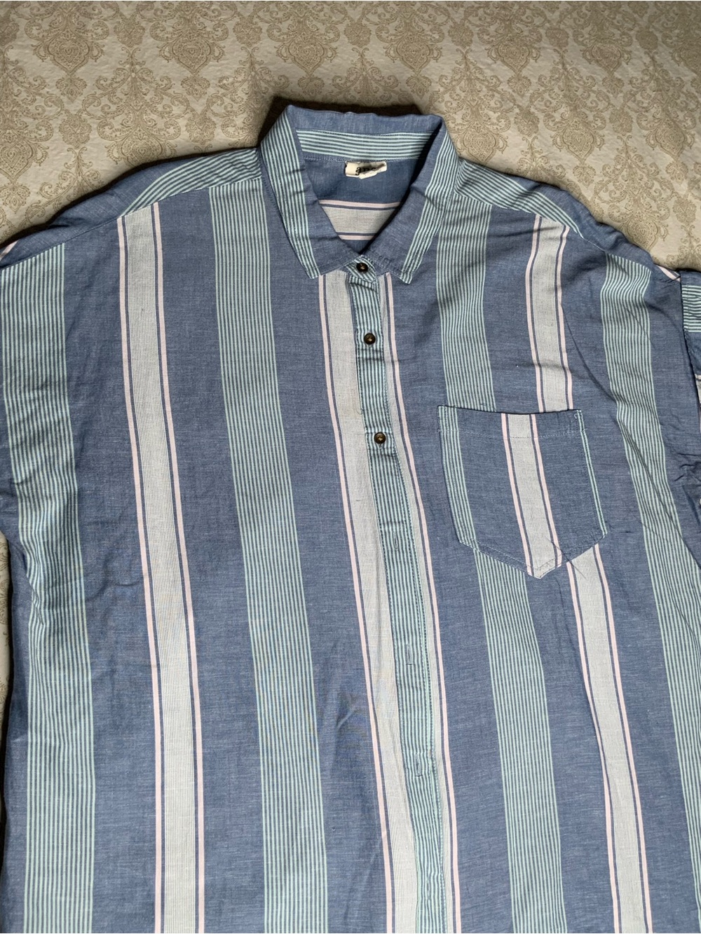 A.N.A Striped Button Down Blouse Short Sleeve XL Front Pocket - Picture 10 of 11